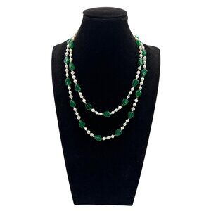 Vintage Green Glass and Fresh Water Pearls Necklace